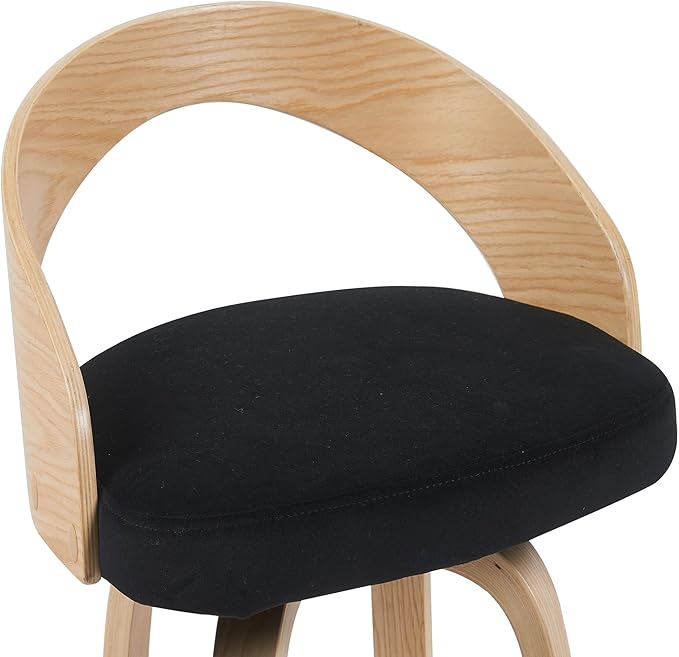 Sonia Modern Swivel Bar Height Stool with Black Upholstered Seat and Patterned Oak Wood Finish Set of 4