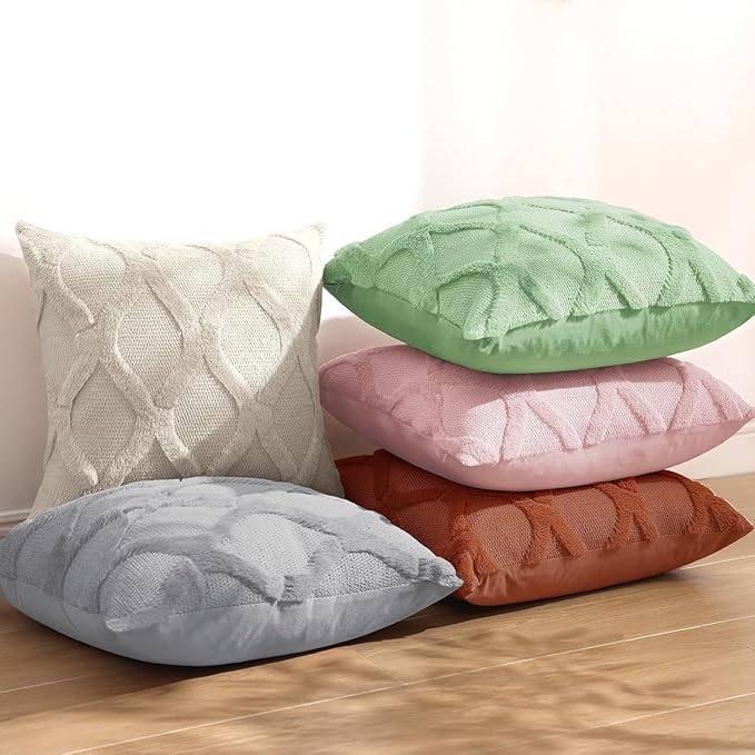 decorUhome Throw Pillow Covers 16x16 Inch Set of 2, Soft Plush Faux Fur Wool Grey Couch Pillow Covers, Decorative Neutral Pillow Cases for Bed Sofa Living Room Home Decor