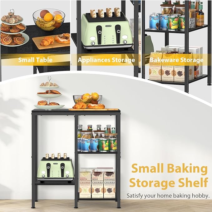 Kitchen Microwave Stand,4-Tier Adjustable Bakers Rack,Multi-Purpose Kitchen Storage Cart for Coffee Station,Space-Saving Metal Appliance Shelf for Living Room (Coal-Black)