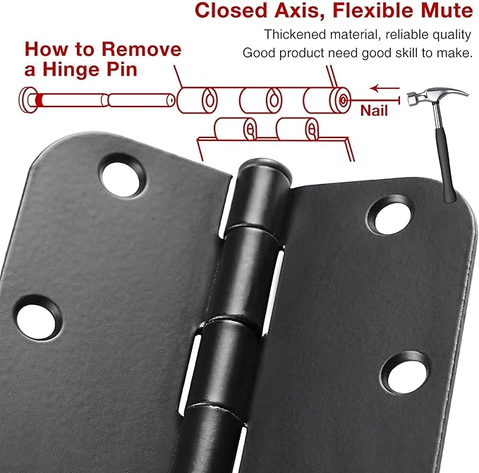 Rounded Door Hinges 3-1/2" x 3.5 inch, 5/8 Radius, Matte Black 3 ½ Inch 42 Pack No Squeak,Hinges for Doors Office Bed Room,Outdoor Window,Constructition Hardware