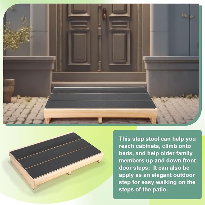 3.5" Wooden Platform Step Stool,24" Platform with Non Slip Rubber Stepping Surface for Adults & Elderly Bed Steps Wooden Mobility Stepping Stools for Bedroom, Bathroom, Kitchen, Garden