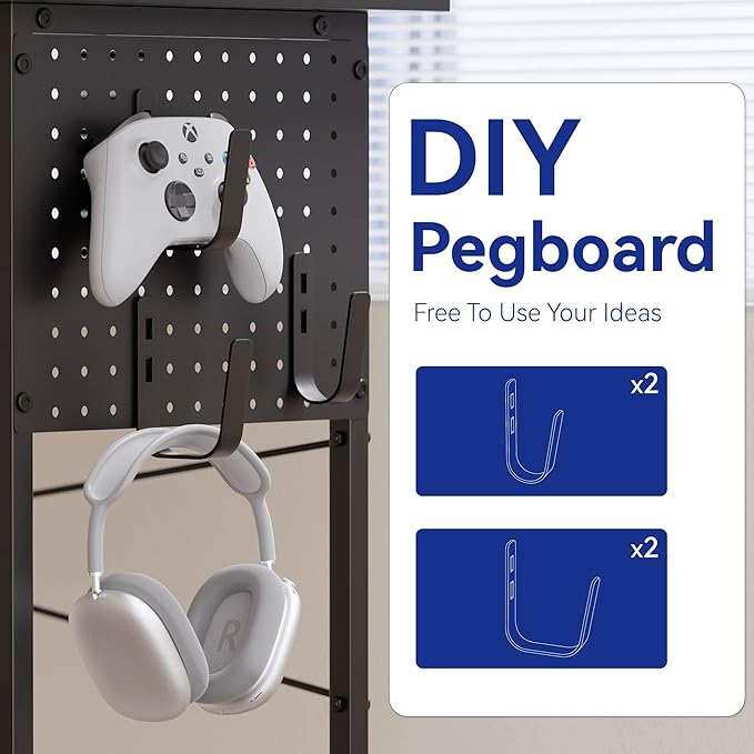 Pamray 64 Inch L Shaped Gaming Desk with Power Outlets and Led Lights, Large Corner Computer Desk with Monitor Stand and Pegboard, PC Table for Home Office and Bedroom Pink