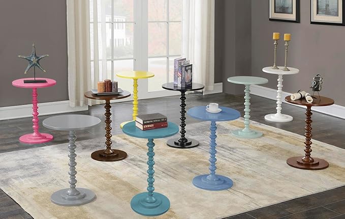 Convenience Concepts Palm Beach Spindle 17.75" Traditional Round End Living Room, Turned Solid Wood Side, Classic Display Pedestal Table, Mahogany