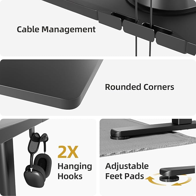 Seang Standing Desk with Adjustable Height, 55x24 Inch Electric Stand Up Desk for Home Office, Studio, Computer Workstation, Black Top