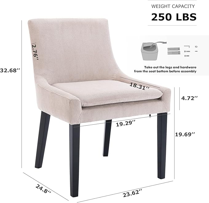COLAMY Modern Dining Chairs Set of 6, Upholstered Corduroy Accent Side Leisure Chairs with Mid Back and Wood Legs for Living Room/Dining Room-Beige