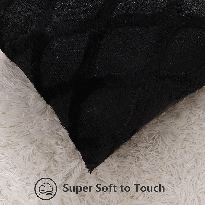 decorUhome Throw Pillow Covers 22x22 Inch Set of 2, Soft Plush Faux Fur Wool Black Couch Pillow Covers, Decorative Neutral Pillow Cases for Bed Sofa Living Room Home Decor