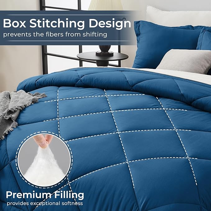 HEVUMYI Teal Blue & Ivory King Comforter Set - 7-Piece All Season Bed in a Bag King, Ultra Soft Bedding Set with Comforter, Flat Sheet, Fitted Sheet, Pillowcases, Pillow Shams, Teal Blue & Ivory