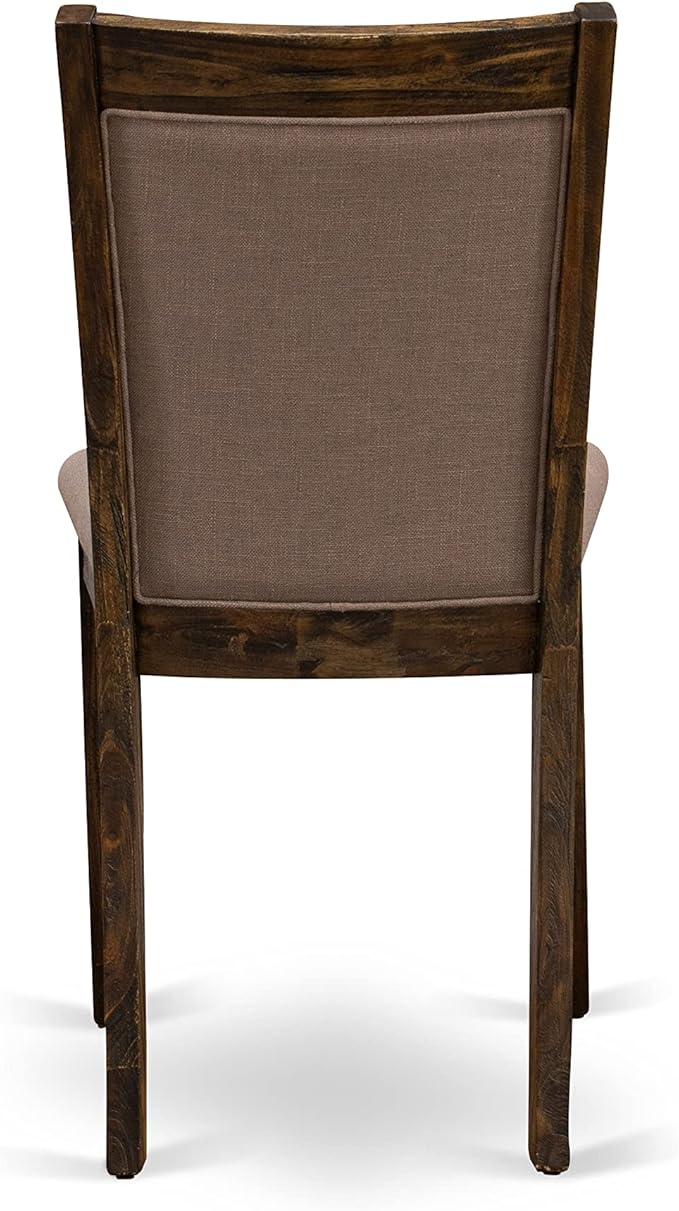 East West Furniture I3MZ7-748 7 Piece Dining Room Table Set Consist of a Round Dining Table with Pedestal and 6 Coffee Linen Fabric Upholstered Chairs, 48x48 Inch, Distressed Jacobean