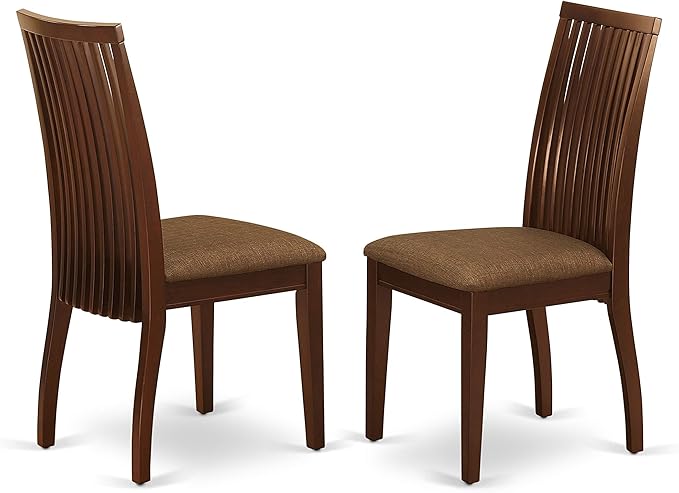 East West Furniture HBIP3-MAH-C 3 Piece Dining Room Furniture Set Contains a Round Kitchen Table with Pedestal and 2 Linen Fabric Upholstered Dining Chairs, 42x42 Inch, Mahogany