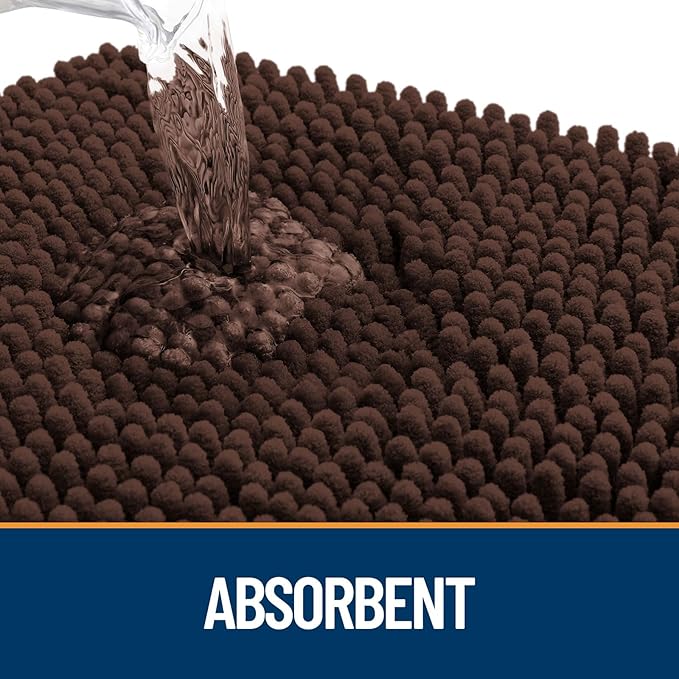 OLANLY Door Mat for Muddy Dog Paws 24x16, Ultra Absorbent Chenille Mud Doormat with Paw Print Design, Non-Slip Washable Doormat for Indoor Entryway, Quick-Dry Pet Bed Mats for Dirty Dogs, Brown