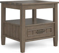 SIMPLIHOME Lev SOLID WOOD 20 Inch Wide Rectangle Transitional End Table with Bottom Drawer in Smoky Brown, For the Living Room and Bedroom