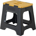 Vigar Compact Step Stool Foldable, 12-1/2-inch Step Stools for Adults up to 330 Pound, Lightweight Stool, Non-Slip Folding Step Stool, Black, Bamboo Print on Top