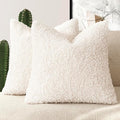 Foindtower 2 Pieces 22x22 Inch White, Faux Fur Throw Pillow Cover Accent Sherpa Pillow Fuzzy Soft Pillowcases Sheepskin Decorative Fleece Cushion Case for Bed Couch Living Room