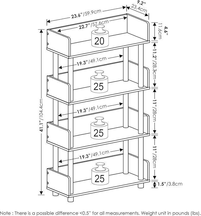 Furinno Turn-N-Tube 4-Tier Multipurposes Display Rack, Open Shelf Rack/Storage with Back & Side Panel, Espresso