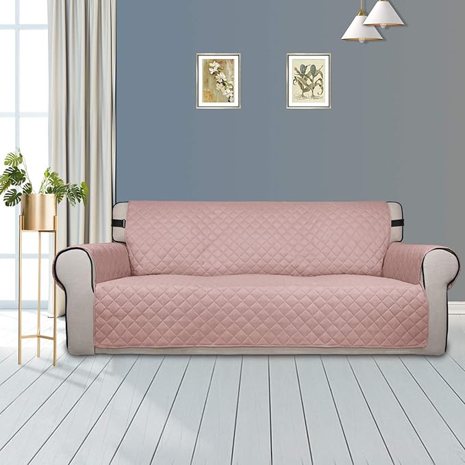 PureFit Reversible Sofa Couch Cover Water Resistant Couch Covers for 3 Cushion, Washable Furniture Cover with Non-Slip Foam and Adjustable Strap for Dogs, Pets (Oversized Sofa, Pink/Ivory)