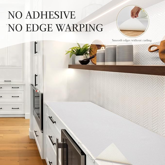 Beautysaid Shelf and Drawer Liner for Kitchen Cabinet, Non Adhesive Non Slip Shelf Paper Waterproof Washable Thickened for Dresser Pantry Shelve Bathroom Protector Liner(White,12 in x 10 FT)