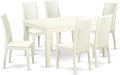 East West Furniture WEIP7-LWH-W 7 Piece Dining Table Set Consist of a Rectangle Dining Room Table with Butterfly Leaf and 6 Wooden Seat Chairs, 42x60 Inch, Linen White