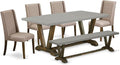 East West Furniture V797FL716-6 6 Piece Dining Table Set Contains a Rectangle Dining Room Table with V-Legs and 4 Dark Khaki Linen Fabric Parson Chairs with a Bench, 40x72 Inch, Multi-Color