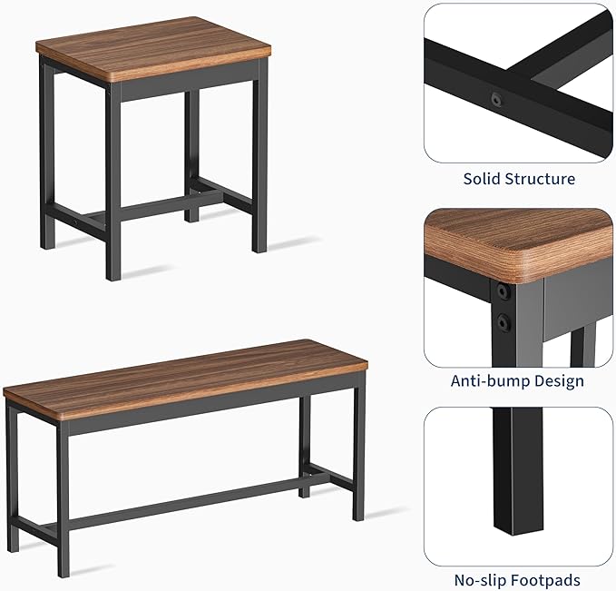 GarveeHome 5-Piece Dining Table Set for 4-8 People, 63" Large Extendable Kitchen Table Set with 2 Benches and 2 Square Stools, Modern Dining Room Furniture Sets, Easy Assembly, Espresso