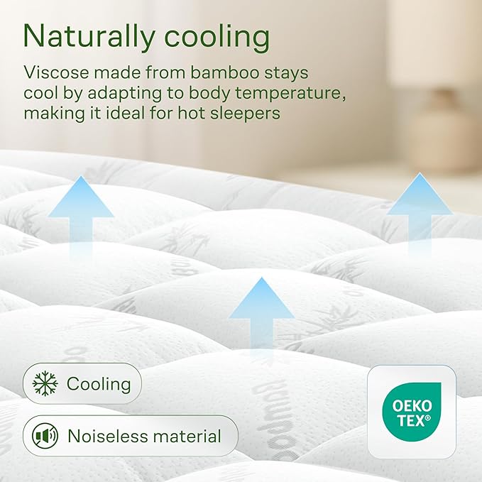 Ultra Soft Full XL Size Mattress Topper - Viscose Made from Bamboo Pillow Top Mattress Pad for Back Pain Relief - Naturally Cooling for Hot Sleepers, White