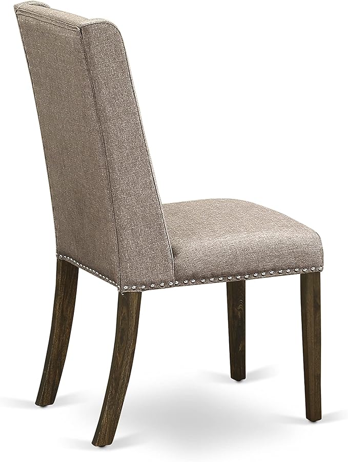 East West Furniture X777FL716-9 9 Piece Dining Table Set Includes a Rectangle Dining Room Table with X-Legs and 8 Dark Khaki Linen Fabric Parsons Chairs, 40x72 Inch, Multi-Color