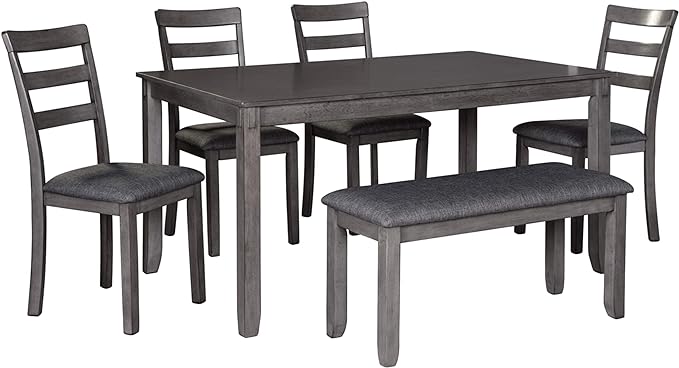 Signature Design by Ashley Bridson Modern 6 Piece Dining Set, Includes Dining Table, 4 Chairs & Bench, Gray