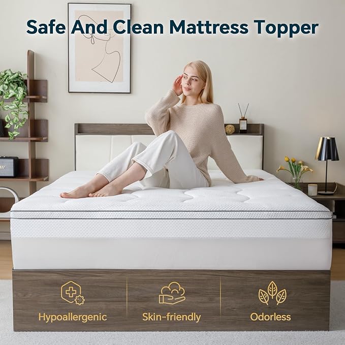 4 Inch Memory Foam Mattress Topper Queen Size - Dual Layer 3 Inch Cooling Gel Memory Pad and 1 Inch Pillow Top Mattress Cover for Back Pain - 60" x 80" x 4"