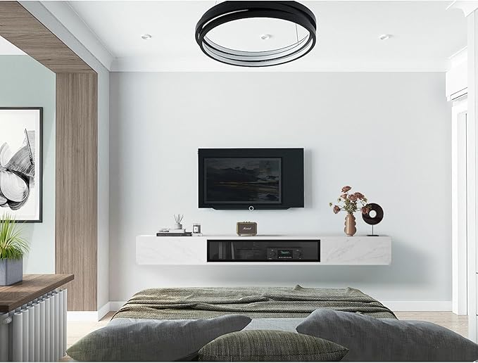 High Gloss Floating TV Stand,47'' Wall Mounted TV Console,Under TV Floating Shelf,Floating TV Cabinet with 3 Doors for Bedroom Living Room,White