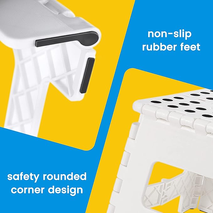 ACSTEP Folding Stool - Portable, Collapsible Plastic Step Stool, 9 Inch, Non Slip, Foldable, for Kitchen, Bathroom, Bedroom (White)