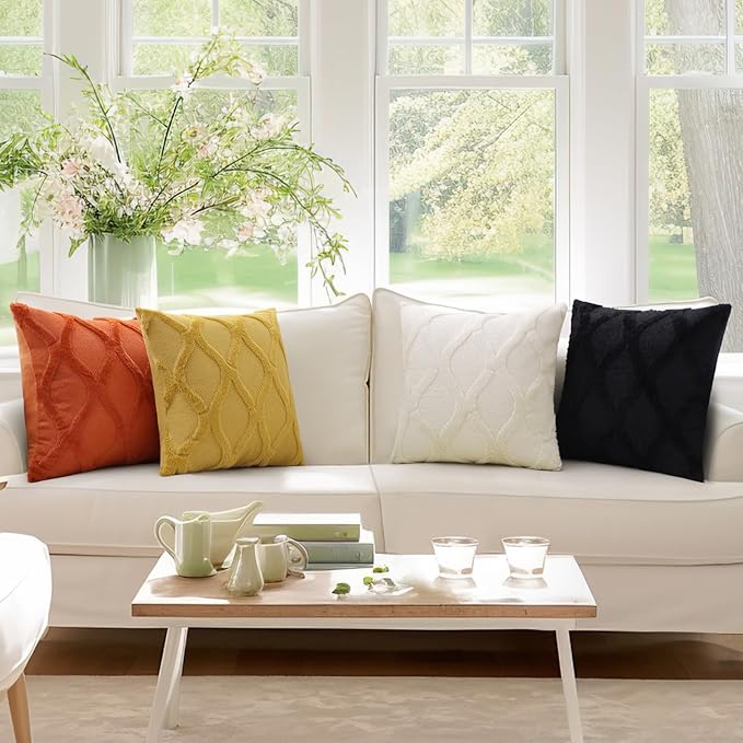 decorUhome Fall Throw Pillow Covers 24x24 Inch Set of 2, Soft Plush Faux Fur Wool Rust Couch Pillow Covers, Decorative Neutral Pillow Cases for Bed Sofa Living Room Home Decor