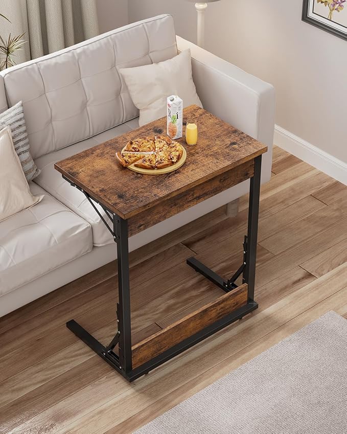 Tatub Folding TV Tray Table Set of 4, 24" Wide C-Shaped End Table for Couches, Small Sofa-Side Laptop Desk with Metal Frame for Living Room, Bedroom, Rustic-Brown
