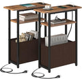 Narrow Side Table with Charging Station Set of 2, Small End Table for Small Spaces, Skinny Nightstands Set 2 with Storage Basket,Sofa Bedside Tables for Living Room,Bedroom, Rustic Brown