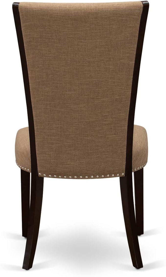 East West Furniture ANVE3-MAH-47 3 Piece Dining Table Set for Small Spaces Contains a Round Kitchen Table with Pedestal and 2 Light Sable Linen Fabric Parson Chairs, 36x36 Inch, Linen White