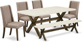 East West Furniture X727FL716-6 6 Piece Dining Set Contains a Rectangle Dining Room Table with X-Legs and 4 Dark Khaki Linen Fabric Parson Chairs with a Bench, 40x72 Inch, Multi-Color