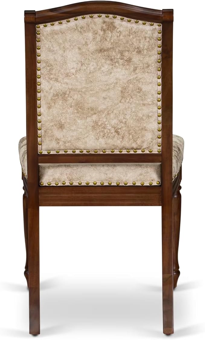 NEMA9-AWA-36 9-Piece Modern Dining Set Includes a Rectangular Modern Dining Table and 8 Light Beige Polyester Fabric Kitchen Chairs, 44x100 Inch, Antique Walnut