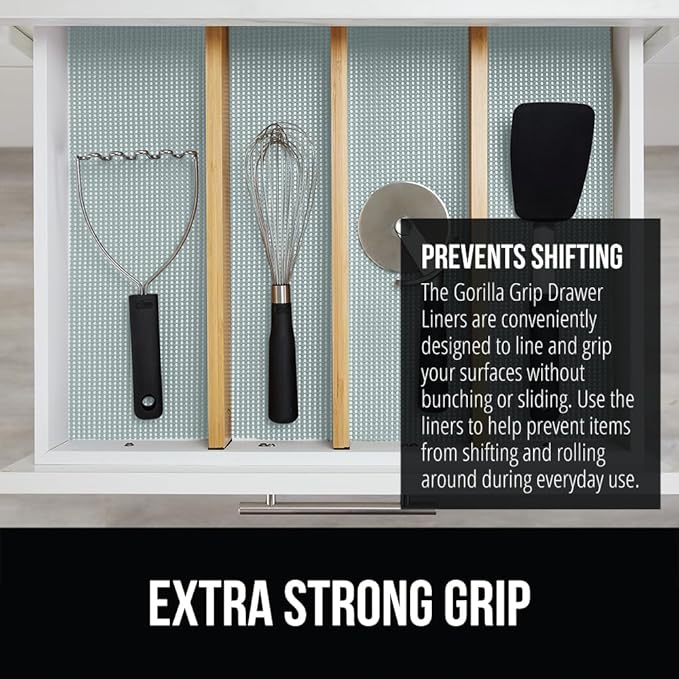 GORILLA GRIP powerGRIP Drawer Shelf and Cabinet Liner, Thick Strong Hold, Non-Adhesive Liners Protect Kitchen Cabinets and Cupboard, Bathroom Drawers, Easy Install, Breathable Mat, 17.5" x30' Spa Blue