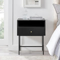 OCANDO Black Night Stand 19" Bedroom Bedside Table, Mid Century Modern Small Nightstand with 1 Fluted Drawer and Storage Shelf, Living Room Slim Sofa Couch Side End Tables Gold Handle