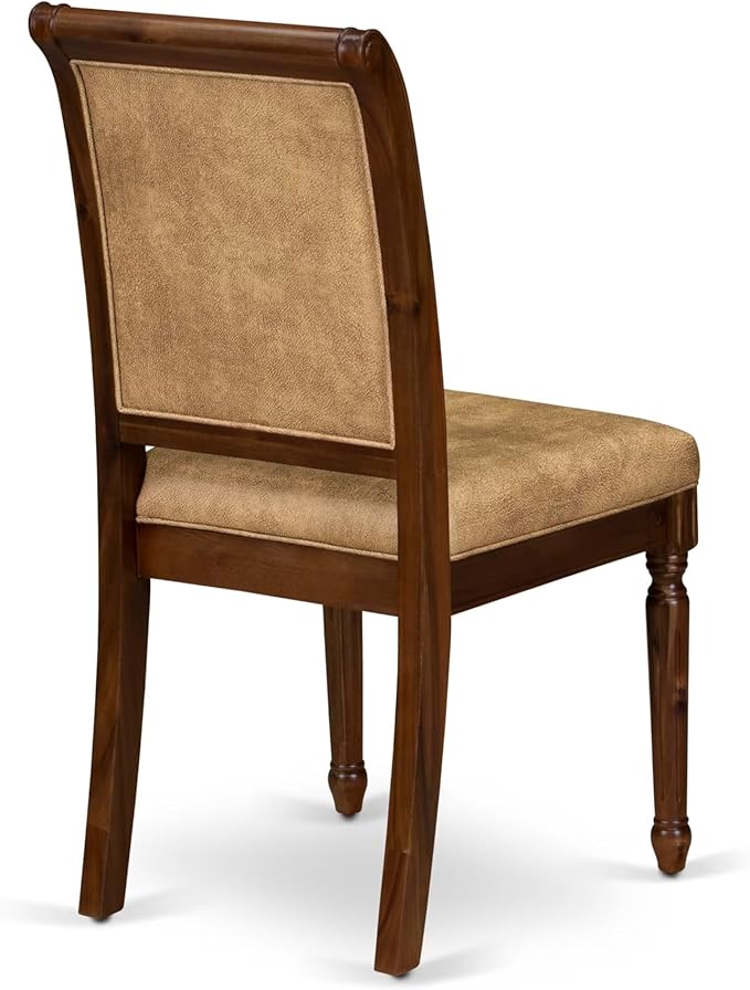 LECY9-AWA-28 9-Piece Dining Room Set Consists of a Dining Table and 8 Beige Polyester Fabric Kitchen Chairs with High Back - Antique Walnut Finish