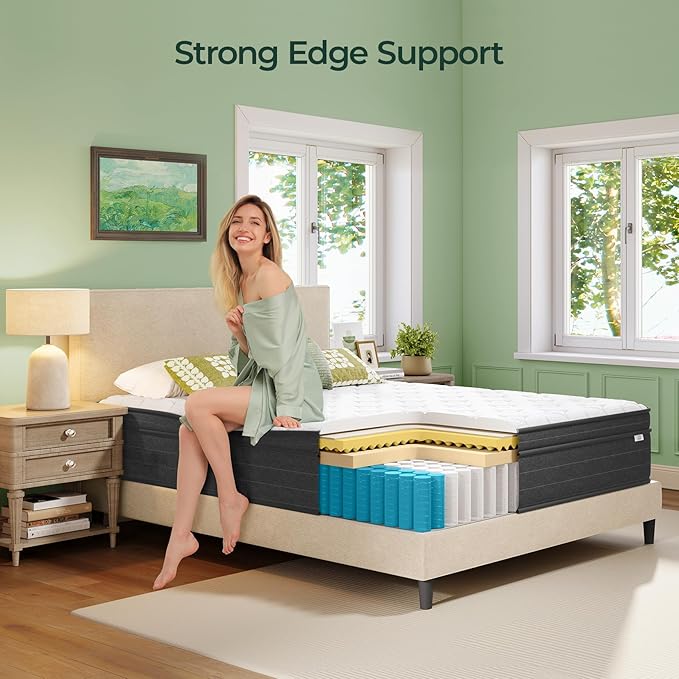 12 Inch Queen Size Mattress in a Box - Memory Foam & Pocket Spring Bed Mattress for Back Pain Relief, Cool Breathable Fiberglass-Free Cover, Medium Firm, CertiPUR-US Certified