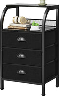 Night Stand Nightstand with Drawer Black Nightstands Storage Night Stands 3 Drawers Bedside Dressers Table Open Shelves Bed Side End Tables for Bedroom Living Room Furniture Small Table Fabric Cabinet