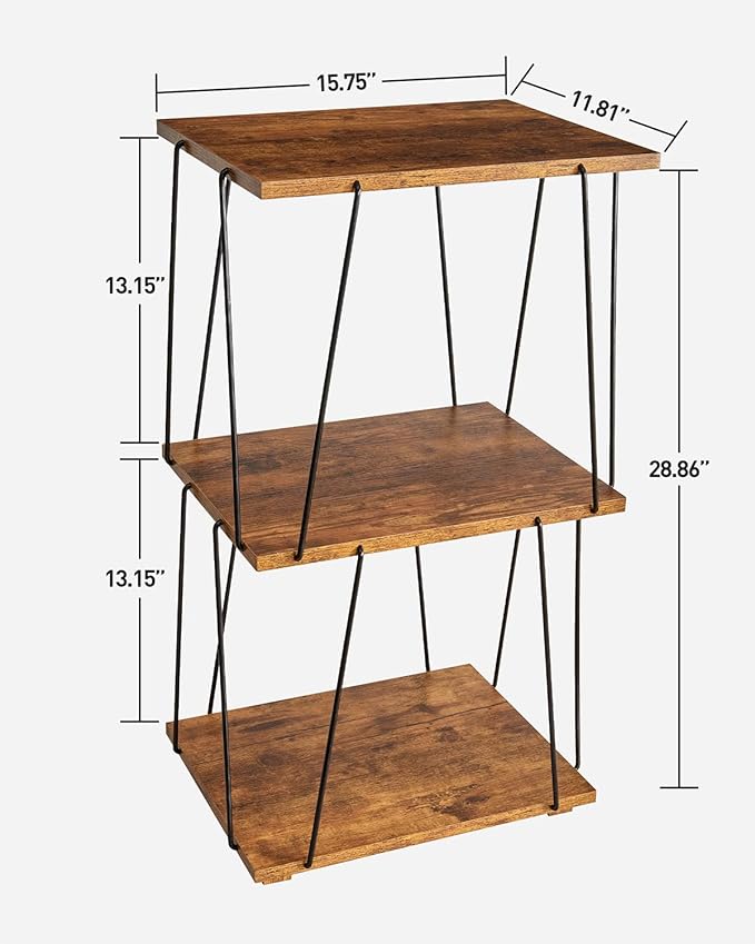 Side Table Set of 2, Tall End Table, Small Accent Table, Bedside Table for Living Room, Bedroom, Rustic Brown & Black