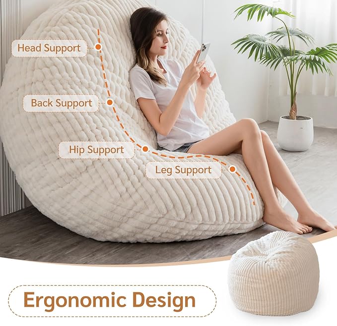 BYBYME 3 in 1 Bean Bag Chairs, Bean Bag Bed for Adults High-Density Foam Filling, Convertible Sofa Bed Faux Fur, Giant Bean Bag Chairs for Adults