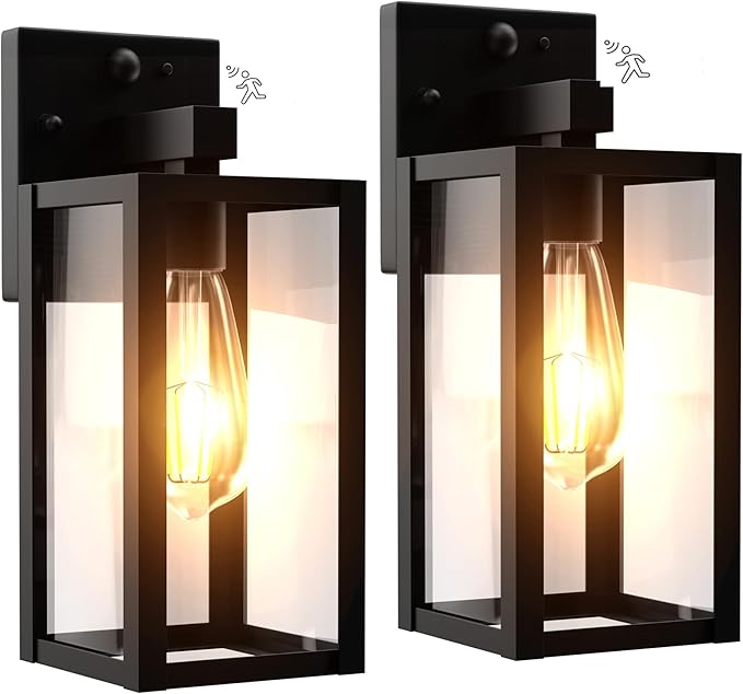 Dawn to Dusk Outdoor Sensor Motion Sensor Light Fixture Waterproof Porch Lights Anti-Rust Exterior Wall Mount Light Outdoor Wall Lantern for Patio Front Door Garage - 2 Pack