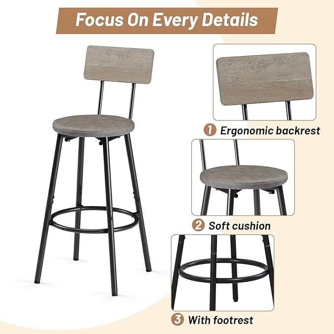 Dining Table Set for 6, 7-Piece Bar Table Set, Kitchen Table and Chairs, Counter Height High Top Table with 6 PU Upholstered Stools, Space-Saving Pub Tables Set for Small Space, Grey