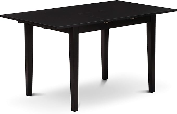 East West Furniture NOFL5-BLK-21 5 Piece Dinette Set for 4 Includes a Rectangle Dining Room Table with Butterfly Leaf and 4 Blue Linen Fabric Upholstered Chairs, 32x54 Inch, Black