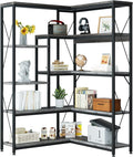 Shintenchi 5 Tiers Corner Bookshelf, 70.86" Tall L-Shaped Bookcase, Large Corner Etagere Bookcase, Corner Shelf Display Storage Rack with Metal Frame for Living Room Home Office, Grey
