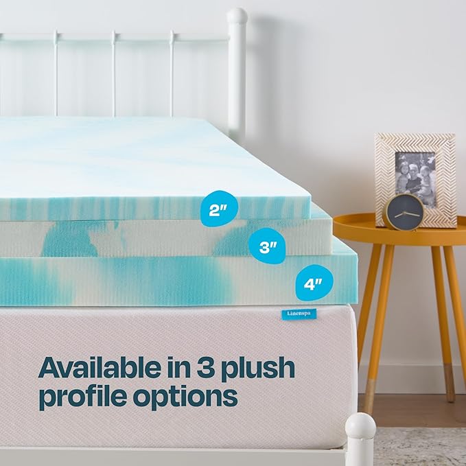 Linenspa 2 Inch Gel Swirl Memory Foam Mattress Topper – Cooling Gel Infused – Pressure Relieving Bed Topper - Mattress Pad – CertiPUR Certified - Queen Size