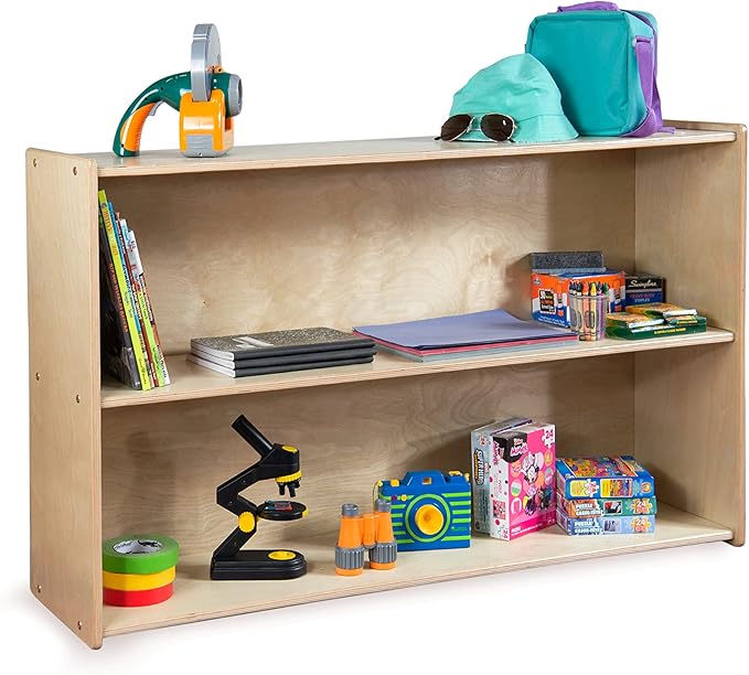 Daycare Shelves for Kids, Bookcase with 2 Shelves for Storage, Wood Furniture for Toddlers, Children, Montessori, Classroom, 47-inch Width