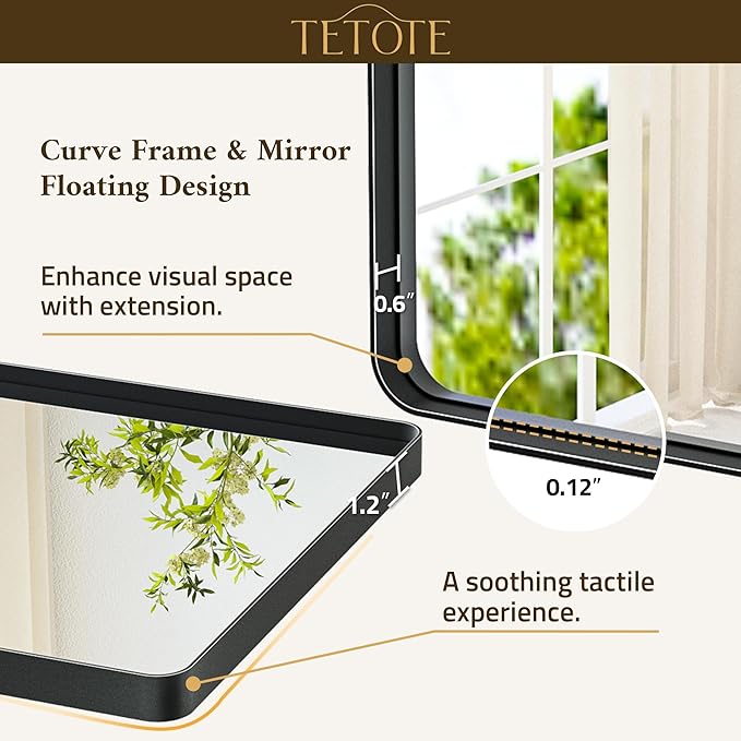 TETOTE Black Mirror 28 x 36 Matte Black Metal Framed Vanity Mirror, Tempered Glass, Wall Mounted for Bathroom, Entryway, Bedroom, Living Room(Horizontal/Vertical)