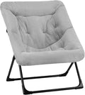 Comfy Saucer Chair for Adults, Soft Faux Fur Bedroom Chair, Accent Dorm Chairs, Flexible Living Room Reading Chairs, Oversized Folding Lounge Seat for Teens, X-Large, Grey